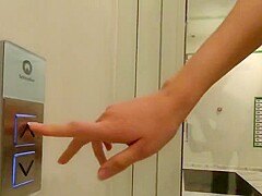 Risky sex in the public elevator. Rough sex, blowjob and facial.