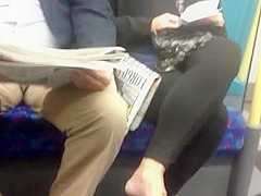 Candid mature Shoeplay Feet Dangling Flats on Train