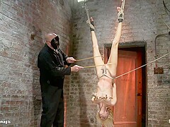 Skinny Blond Hair Babe In Upside Down Suspension