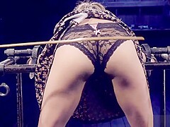 Bent over metal device babe ass caned