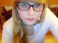 Blonde amateur teen sucking and fucked in bed on webcam