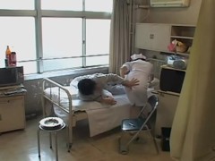 Japanese naughty nurse gets a big sticky internal creampie