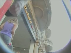 pink top and white mini skirt thong upskirt window shopping