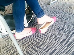 Candid Asian Teen Shoeplay Feet Dangling Pink Flats Part 2