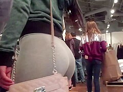Candid Brunette Tight Leggins at Shop