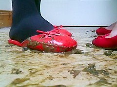 red ballet flats and sliders crush snails