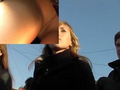 Nylon tights sparkling upskirt