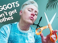 F*ggots Don't Get Clothes: Cruel FtM Dominant Cuts and Tears Your Shirt in POV Roleplay