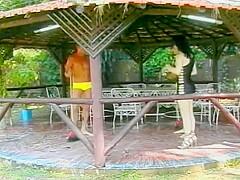 Shemale fucks her garden boys