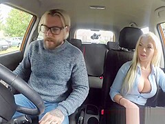 Fake Driving School Busty blonde Barbie Sins wants learners cum on test