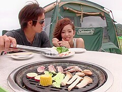 Asian couple having some freaky outdoor sex