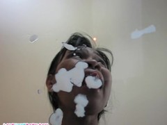 Pretty phillipinian brunette milf wife eat all husband sperm like a cream coffe