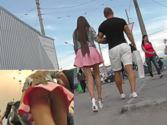 Inspiring upskirt with stunning babe walking with bf