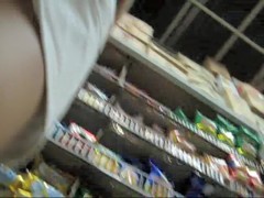 Girl in the grocery sexy jeans up skirt white thong