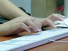 Long haired slut riding a dick on the office desk