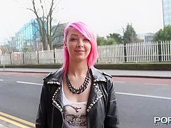 Pink hair slut flashing in public