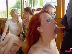 Redhead cougar cockriding on public boat