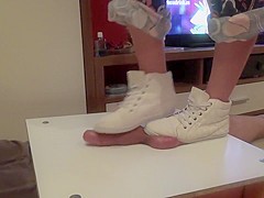Girl In Sneakers Trample On Cock And Balls. Ends Bootjob And Cumshot