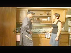 German granny in boots and stockings fucked by the plumbers