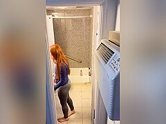 Redhead Undressing And Showering
