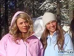 Naughty teen ski babes teasing us flashing