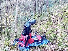 Amateur Masked Latex Rubber Doll Couple Fuck Outdoors In Forest