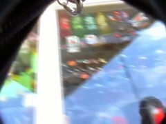 Street voyeur is catching an upskirt glimpse of girls thongs
