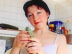 Small Titted German Chick Sucking A Cock And Playing With A Cucumber