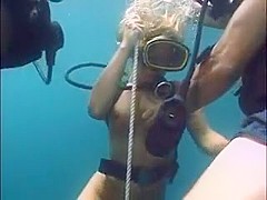 Scuba Blonde Sucks Two Dicks