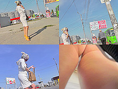 Upskirt mov of blonde cougar's bubble butt