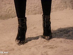 Jeny Smith naked in snow fall walking through the city