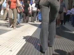 Long hair blonde in tight jeans voyeur candid street video