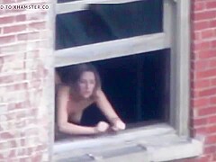 Blonde Babde Caught Fucking in the Window