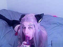 Kat Mayhem - Hot Burping Deepthroat Blowjob From Skinny Emo Kitty Tattoo Slut
