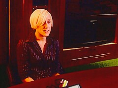 Blonde babe wants to show her boss how talented she is with her tongue