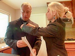 Young blonde secretary hits on her boss and gets her sweet pussy owned