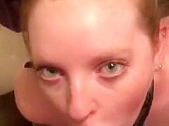 Collared submissive sucks her Sirs Cock