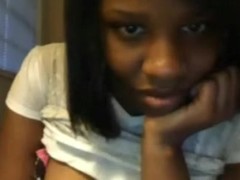 Random non-professional ebon playgirl flashed her big love melons on livecam