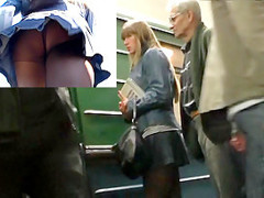 Blond subway beauty flashed her upskirt