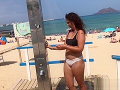 Wet Bikini White Thong Shower Teen Voyeur SPy Cam close-up