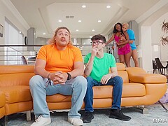 Ricky Johnson, Thomas Johnson And Tessa Thomas - Sneakily Rides Rickys Big Black Cock Next To His Fr