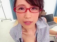 She crawls under the desk and gives a blowjob and titty fuck.