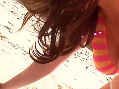 Public Bikini Boobs! Curvy Beach Babe Britney Swallows showing off her Big Ass in a Thong. Homemade 