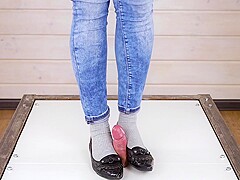 POV Cruel cock balls trampling and stomping ballet flats CBT
