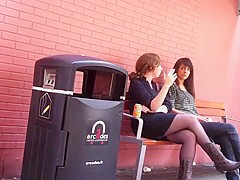 Crossed Legs In Pantyhose And Cowboy Boots Smoking
