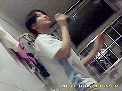 Spied Chinese girl in uniform shower