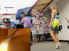 Windy upskirt scene with a skinny girl in sexy thong