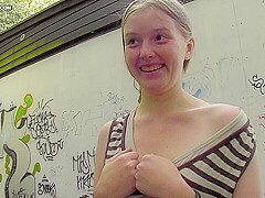 Amateur Euro babe flashes her tits