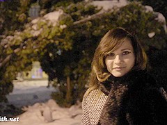 Jeny Smith naked in snow fall walking through the city