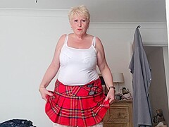 Tartan Skirt Stockings And White See Thru Panties